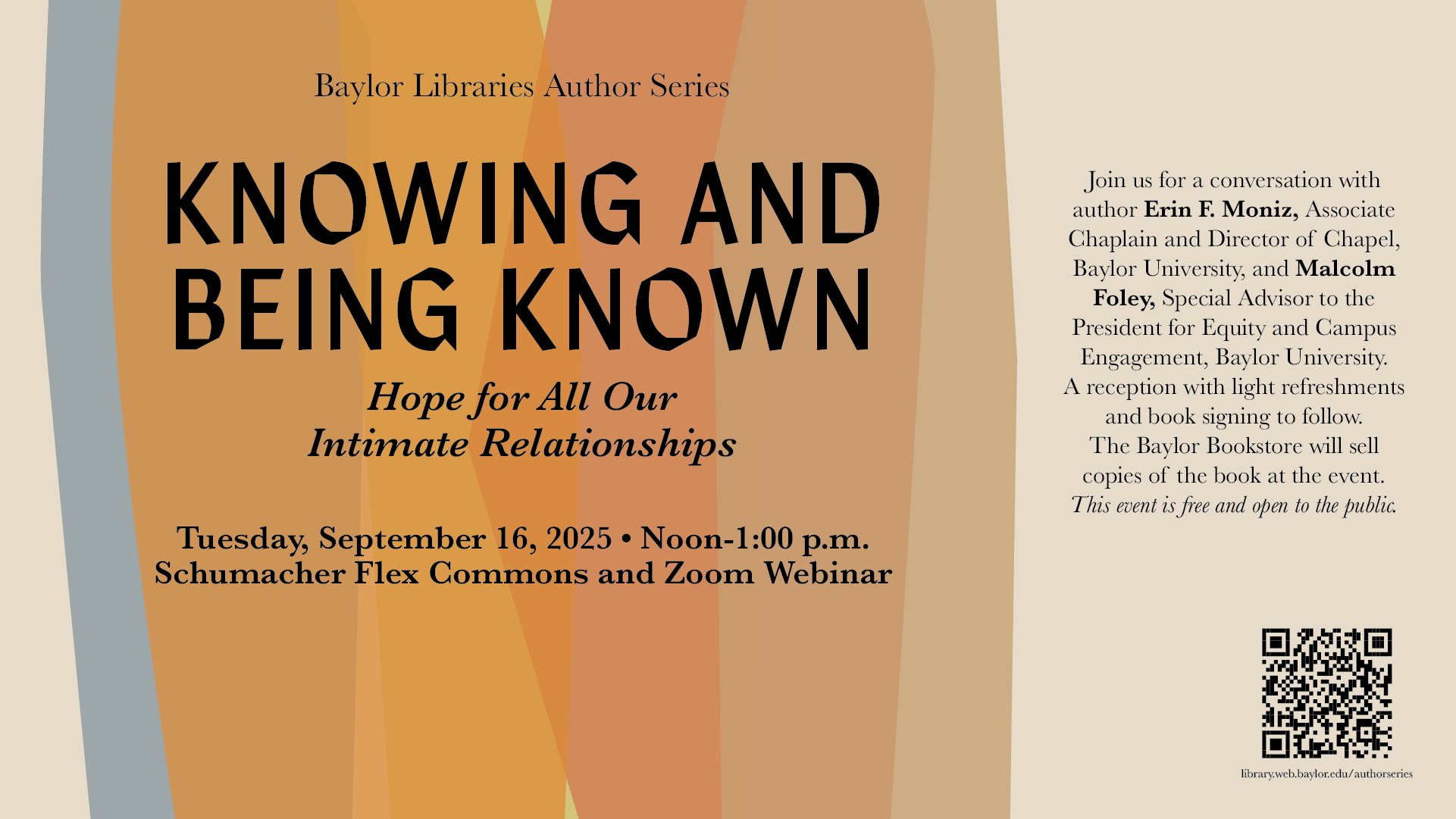 Baylor Libraries Author Series featuring Erin Moniz header